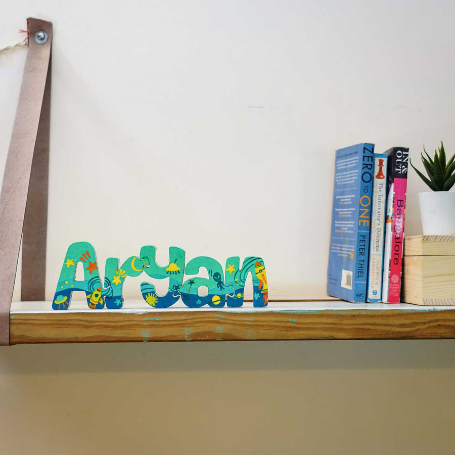 Hand Painted Wooden Jigsaw Name Blocks - Name Personalization Display on Shelf