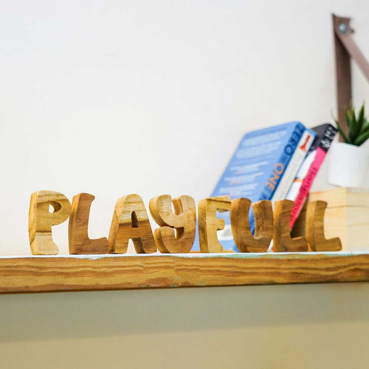 Hand Painted Personalized Name Blocks 2 - Side View on Shelf