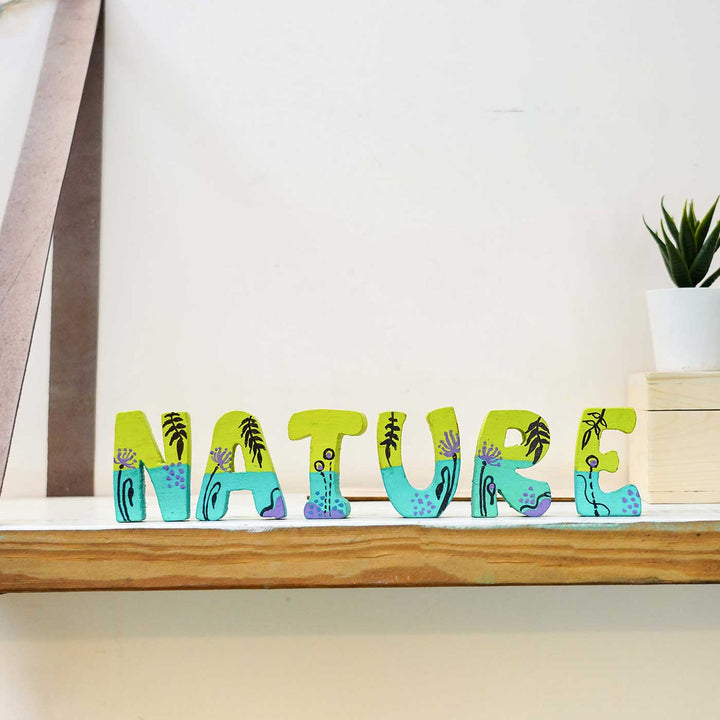 Hand Painted Personalized Name Blocks 2 - Front View on Shelf Display