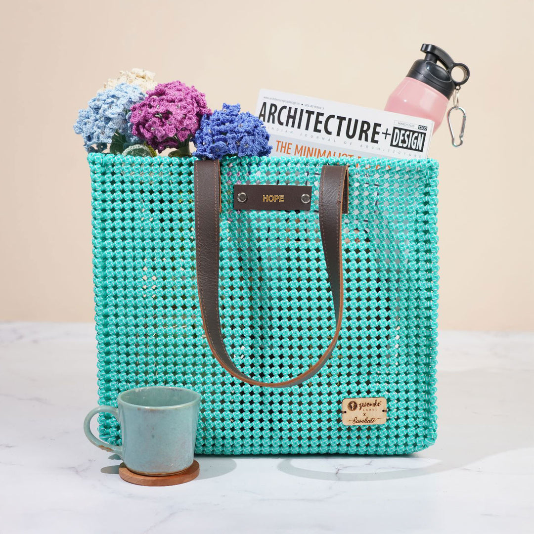 Solid Eco Green Mukhya Knot Handmade Koodai Tote Bag