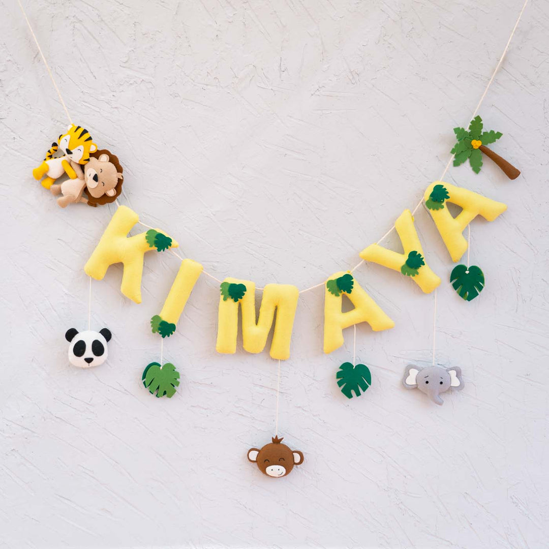 Handcrafted Personalized Themed Bunting For Kids Animal Safari - Hanging Name Banner with Animals
