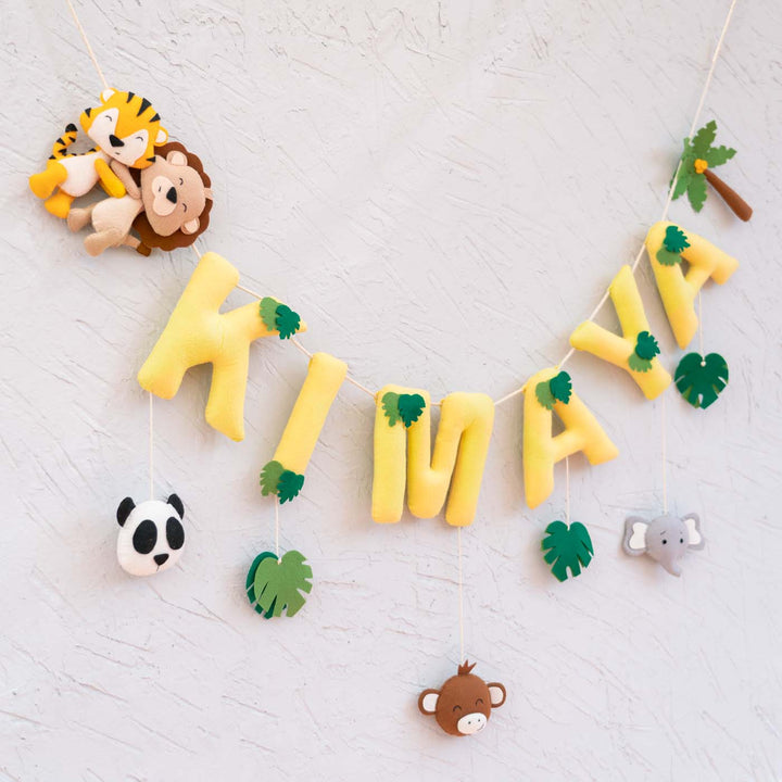 Handcrafted Personalized Themed Bunting For Kids Animal Safari - Hanging Name Garland Front View