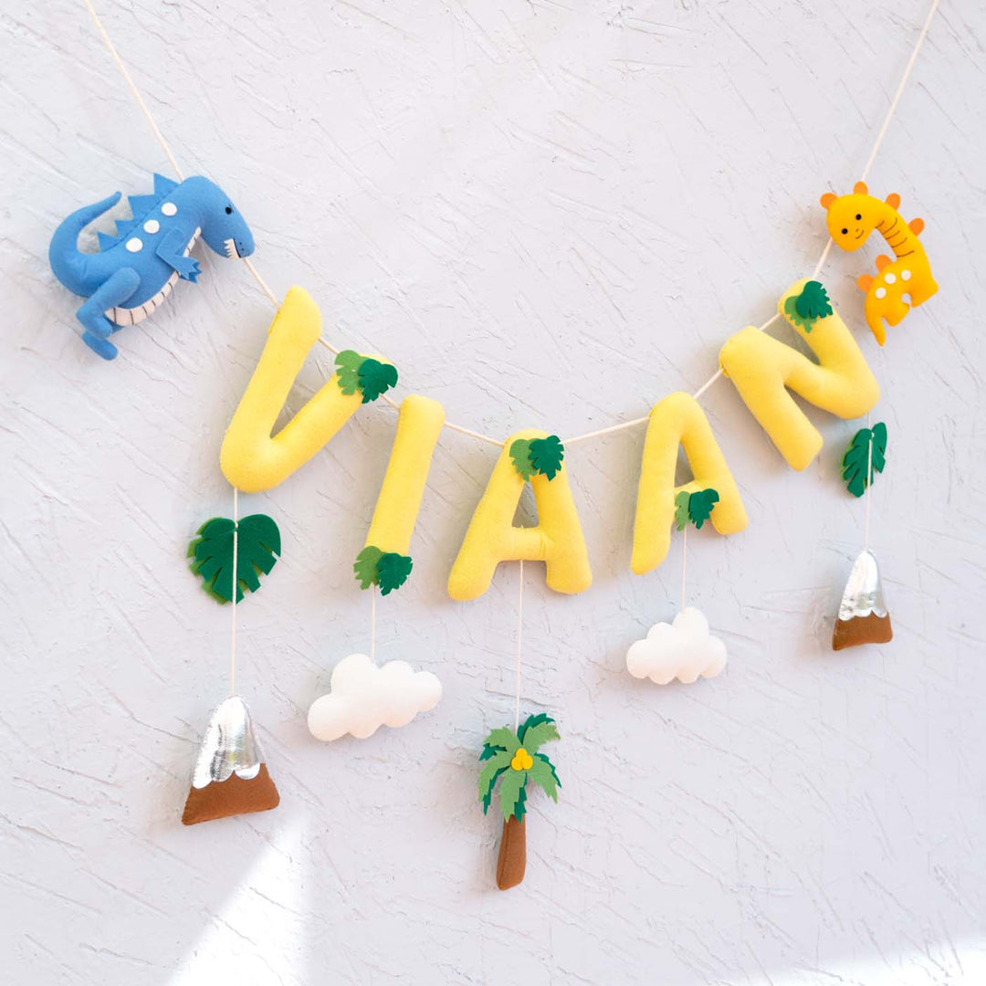 Handcrafted Personalized Themed Bunting For Kids Dinoland - Name Personalization Hanging Display
