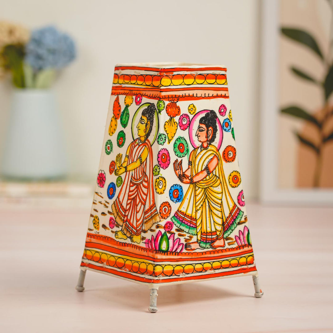 9 inch | Buddha Hand Painted Tholu Bommalata Tabletop Lamp