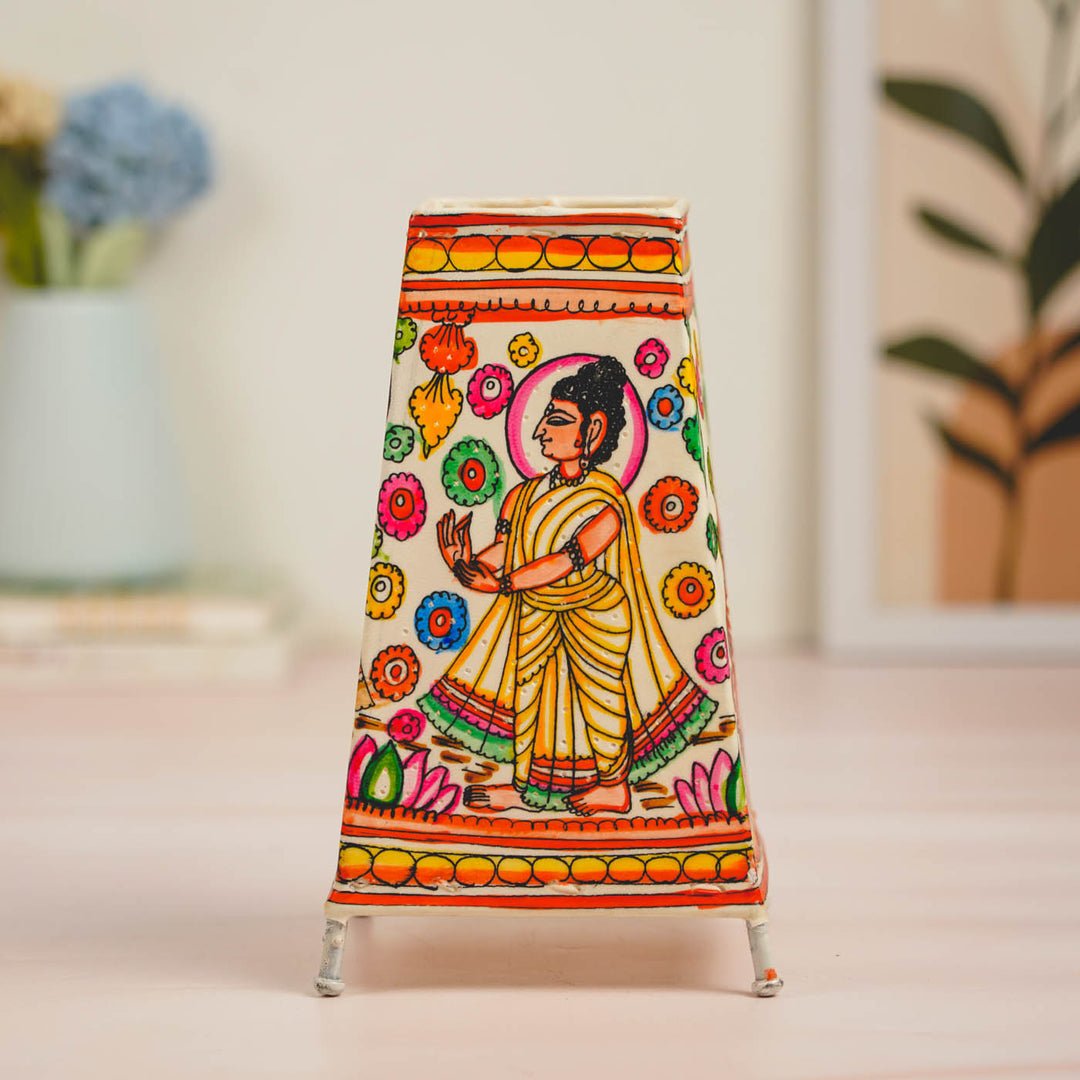 9 inch | Buddha Hand Painted Tholu Bommalata Tabletop Lamp