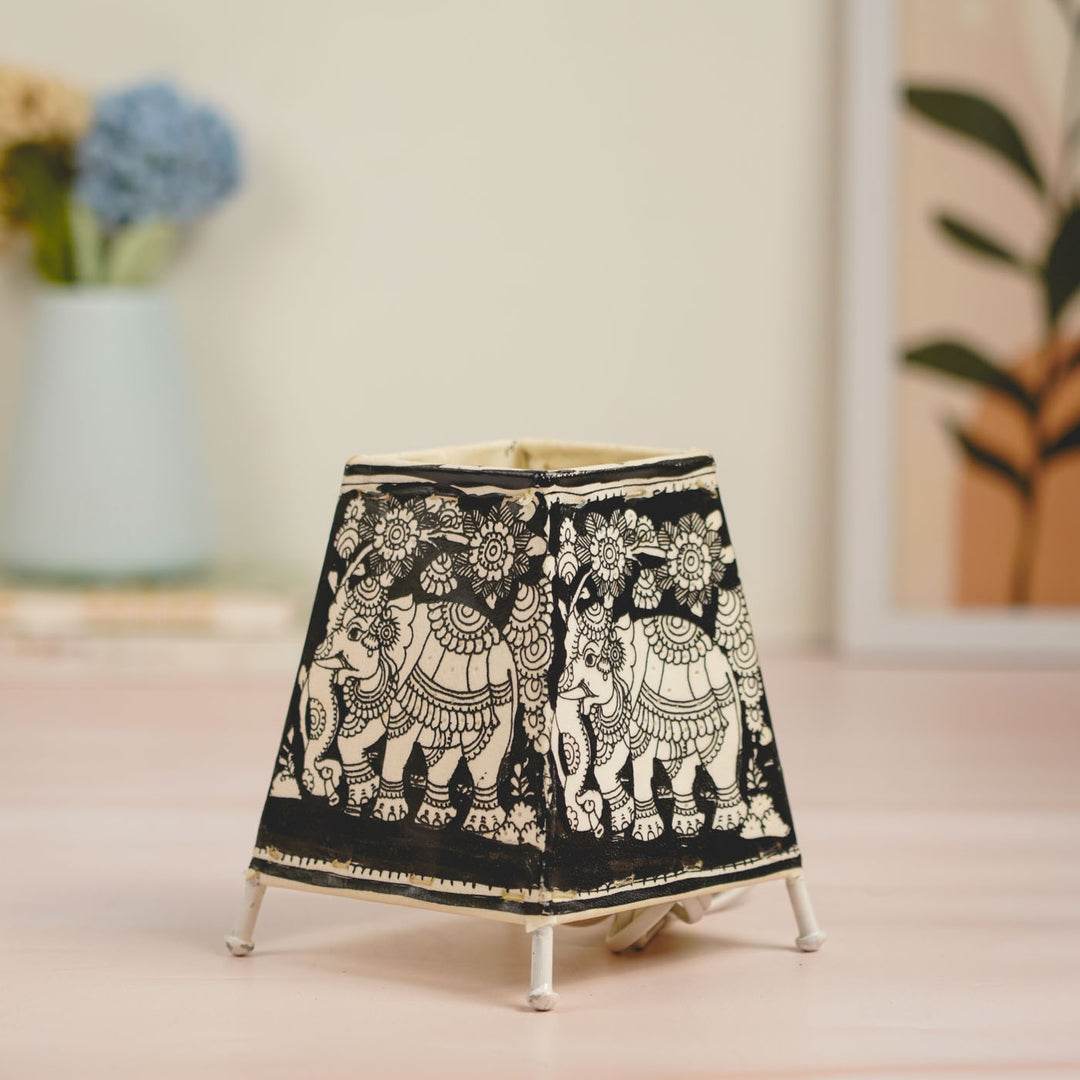 6 inch | Elephant Hand Painted Tholu Bommalata Tabletop Lamp