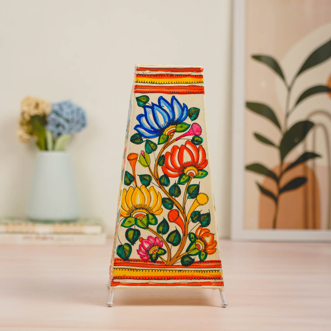13 inch | Lotus Hand Painted Tholu Bommalata Tabletop Lamp