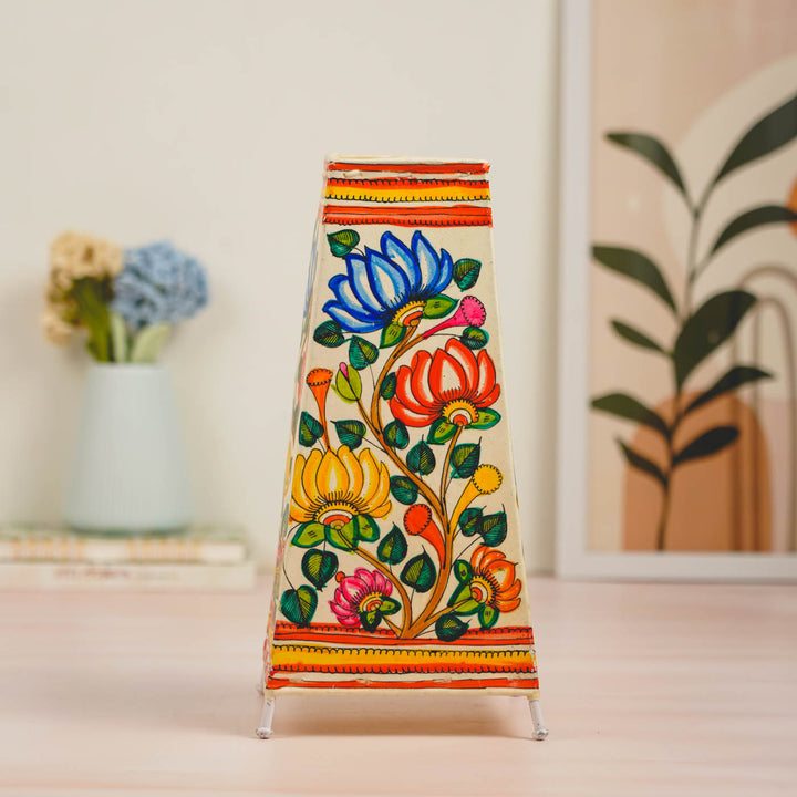 13 inch | Lotus Hand Painted Tholu Bommalata Tabletop Lamp
