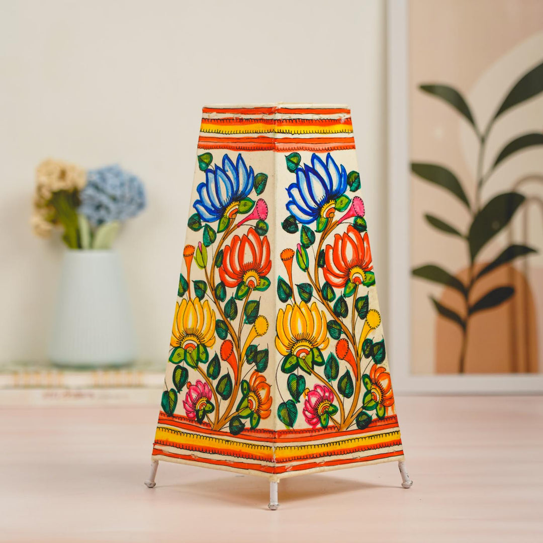 13 inch | Lotus Hand Painted Tholu Bommalata Tabletop Lamp