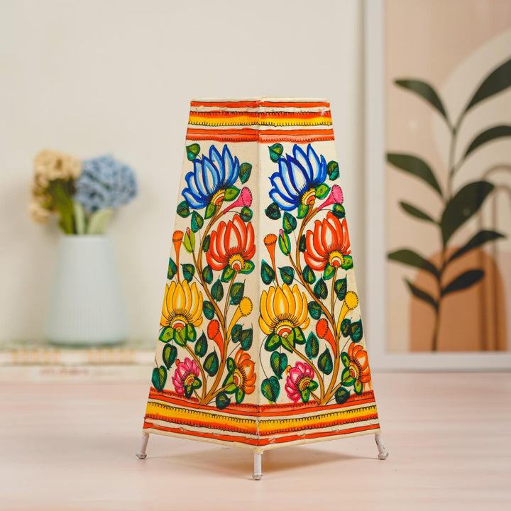 13 inch | Lotus Hand Painted Tholu Bommalata Tabletop Lamp