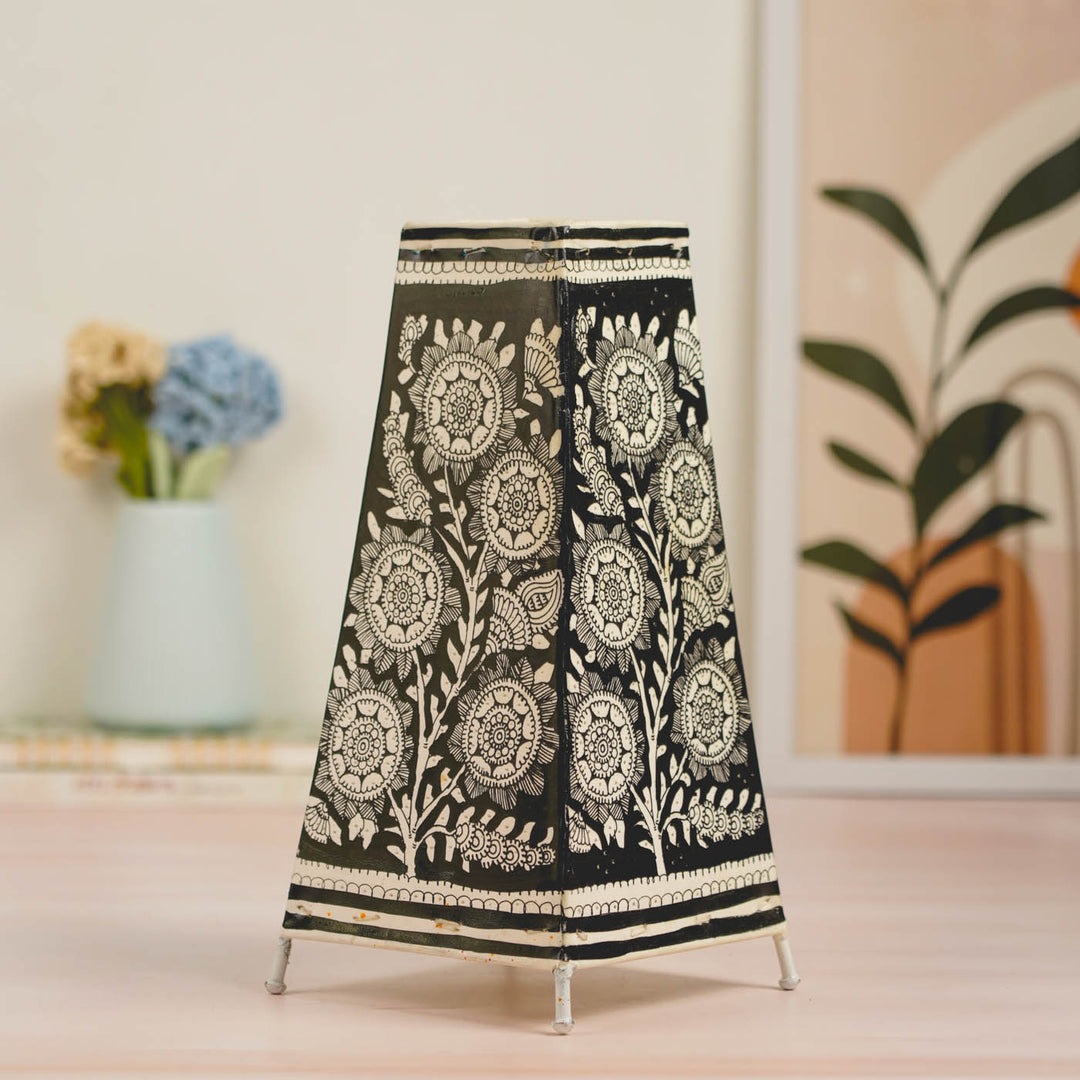 13 inch | Floral Hand Painted Tholu Bommalata Tabletop Lamp