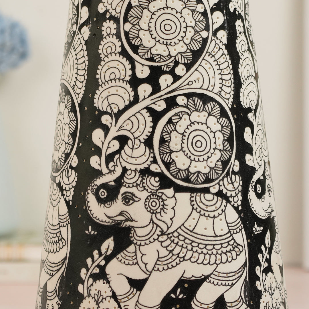17 inch | Elephant Hand Painted Tholu Bommalata Tabletop Lamp
