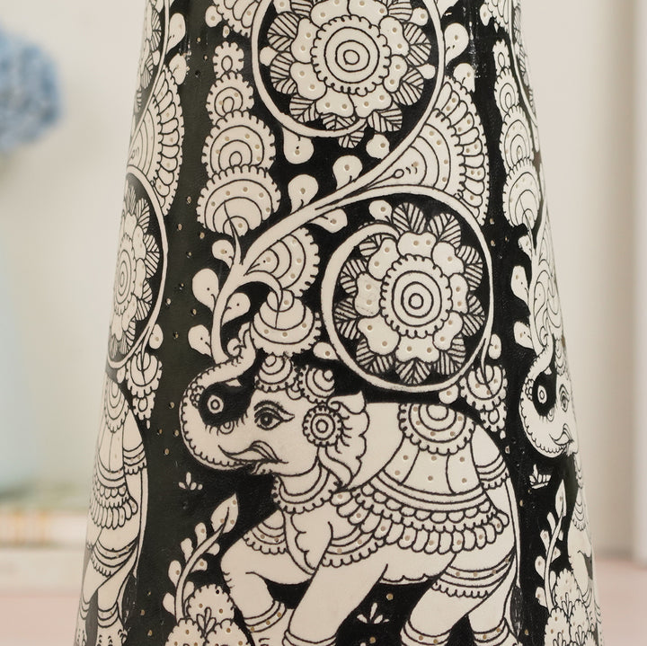 17 inch | Elephant Hand Painted Tholu Bommalata Tabletop Lamp