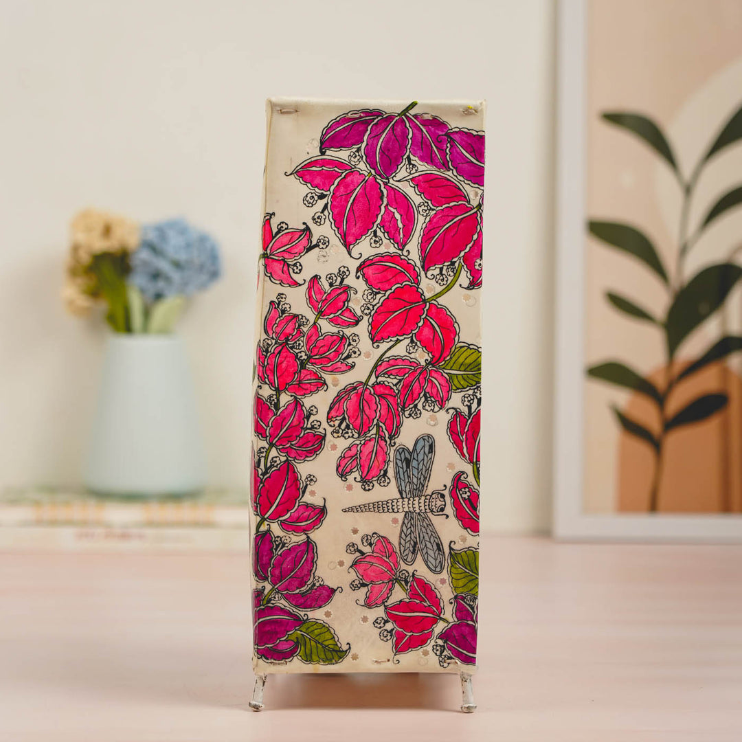 14 inch | Bougainvillea Hand Painted Tholu Bommalata Tabletop Lamp