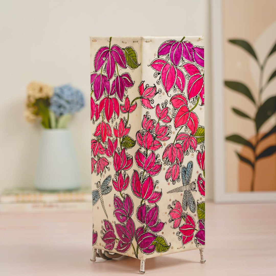 14 inch | Bougainvillea Hand Painted Tholu Bommalata Tabletop Lamp
