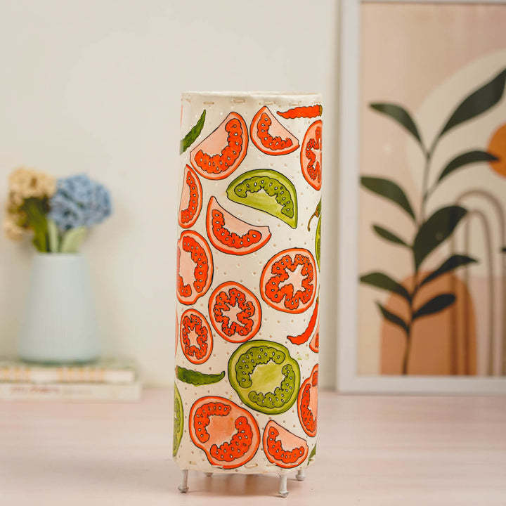 14 inch | Tomato & chilli Hand Painted Tholu Bommalata Tabletop Lamp