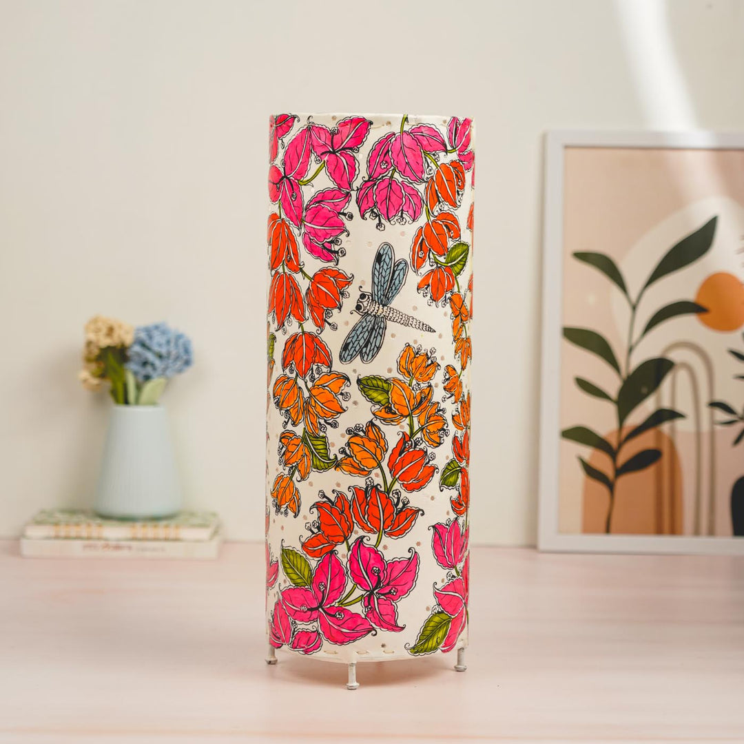 19 inch | Bougainvillea Hand Painted Tholu Bommalata Floor Lamp