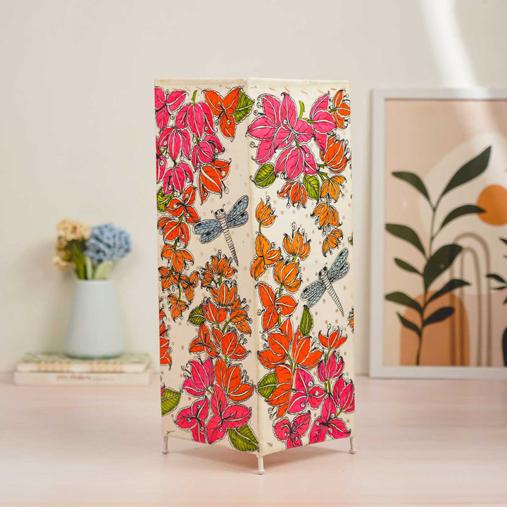 19 inch | Bougainvillea Hand Painted Tholu Bommalata Floor Lamp