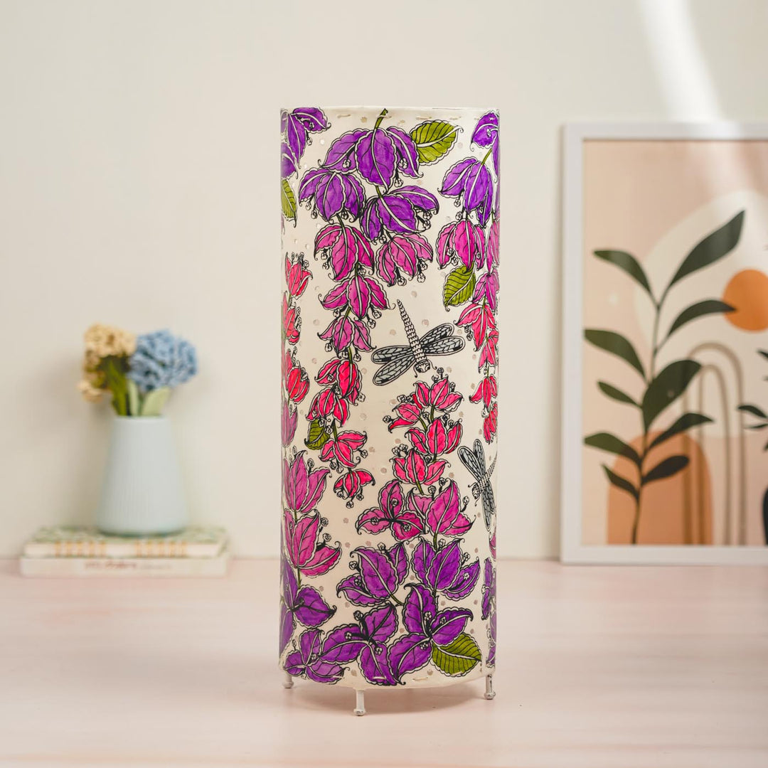 19 inch | Bougainvillea Hand Painted Tholu Bommalata Floor Lamp