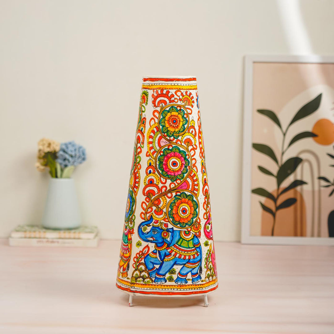 17 inch | Multicolor Elephant Hand Painted Tholu Bommalata Tabletop Lamp