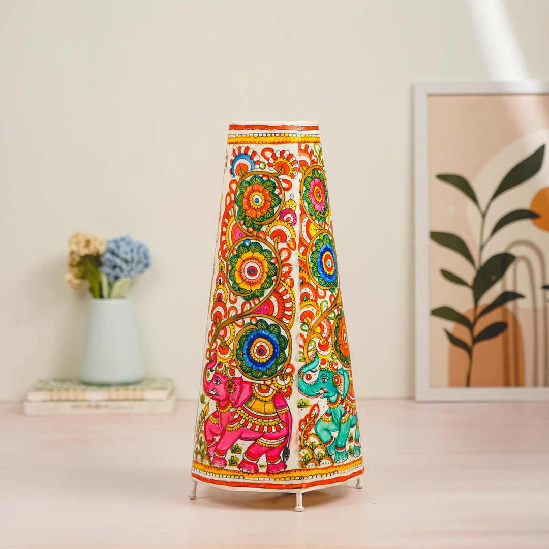 17 inch | Multicolor Elephant Hand Painted Tholu Bommalata Tabletop Lamp