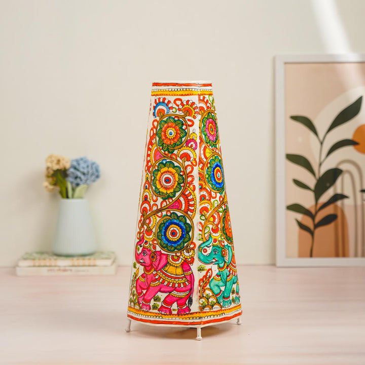 17 inch | Multicolor Elephant Hand Painted Tholu Bommalata Tabletop Lamp