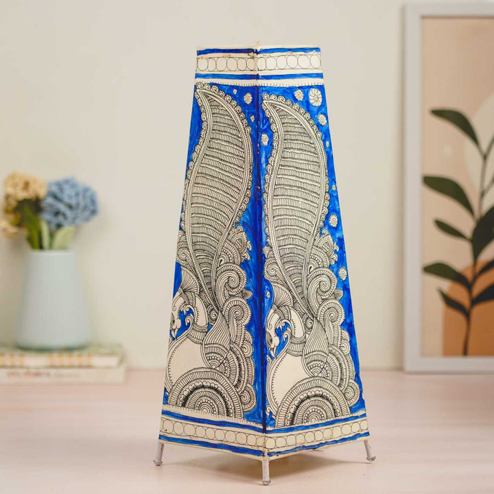 17 inch | Peacock Hand Painted Tholu Bommalata Tabletop Lamp