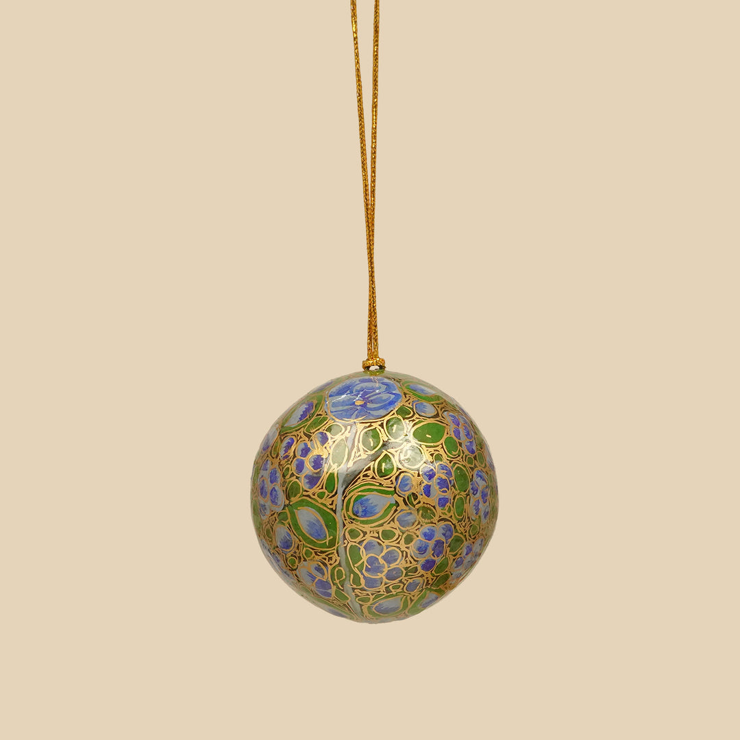 Blue & Green Handmade Kashmiri Paper Mache Christmas Ball Ornament For Tree Decor