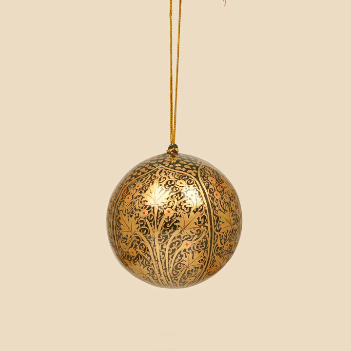 Black & Gold Handmade Kashmiri Paper Mache Christmas Ball Ornament For Tree Decor