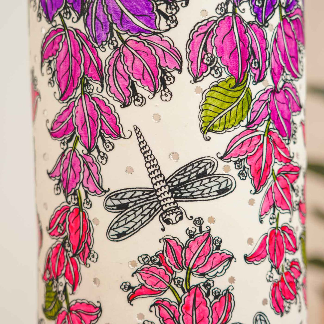 19 inch | Bougainvillea Hand Painted Tholu Bommalata Floor Lamp