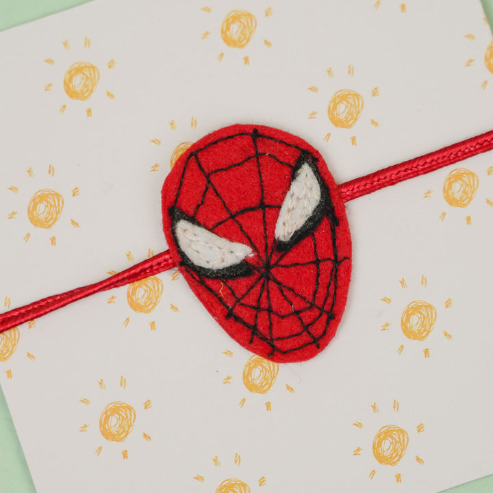 Handmade Spiderman Theme Felt Kids Rakhi For Brother - Close-up of Spider-Man face detail
