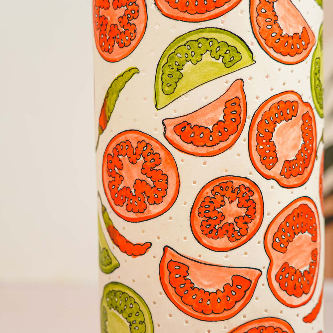 14 inch | Tomato & chilli Hand Painted Tholu Bommalata Tabletop Lamp