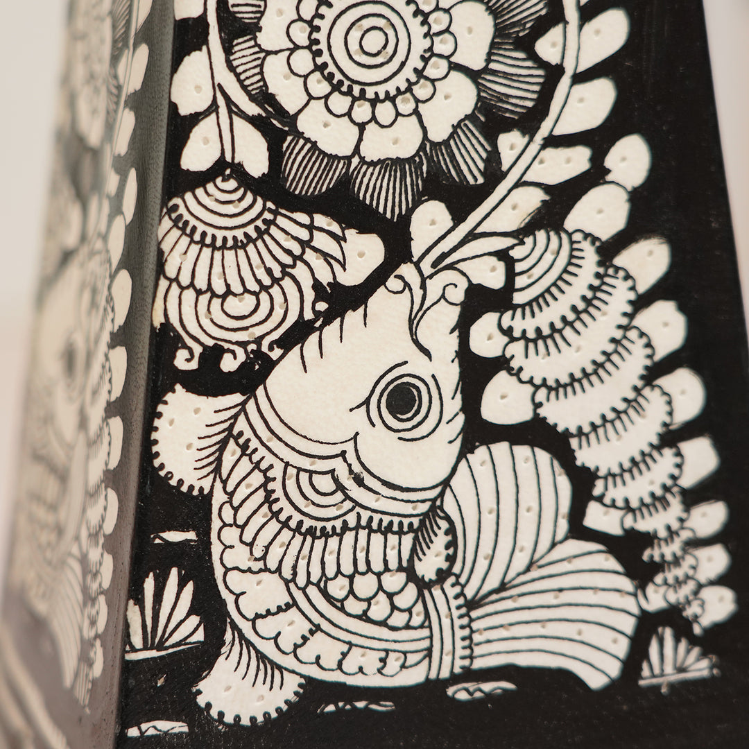 9 inch | Fish Hand Painted Tholu Bommalata Tabletop Lamp