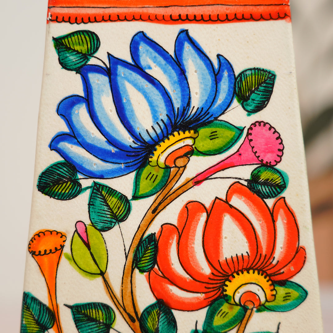 13 inch | Lotus Hand Painted Tholu Bommalata Tabletop Lamp