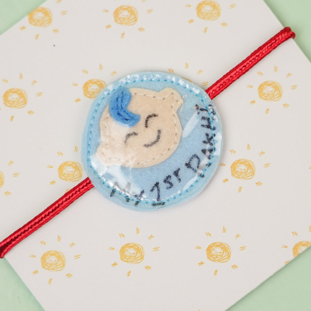Handmade Baby Boy Theme Felt Kids Rakhi For Brother - Close-up of Rakhi design