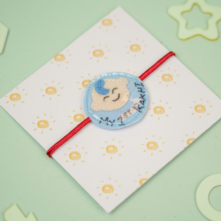 Handmade Baby Boy Theme Felt Kids Rakhi For Brother - Mounted on decorative card