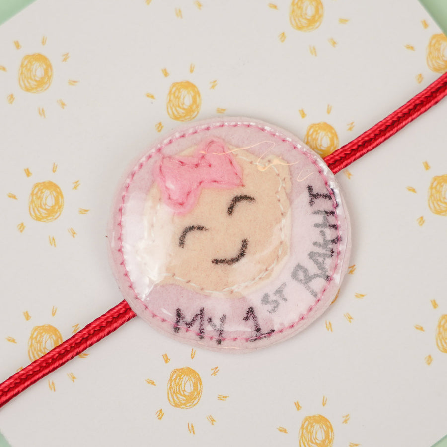 Handmade Baby Girl Theme Felt Kids Rakhi For Sisters - Close-up of Rakhi Thread
