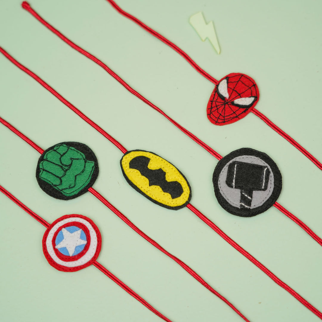 Handmade Captain America Theme Felt Kids Rakhi For Brother - Collection of Superhero Bracelets