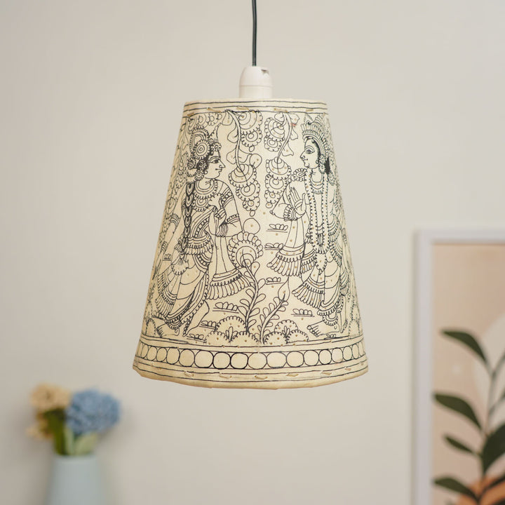 8 inch | Radha Krishna Hand Painted Tholu Bommalata Hanging Lamp