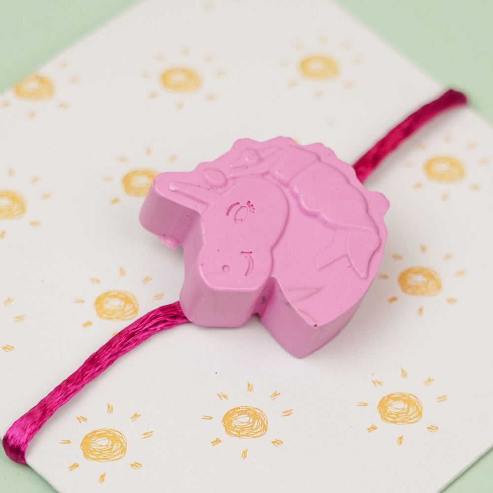 Customized Handmade Unicorn Theme Wax Rakhi For Kids - Close-up of Unicorn Detail