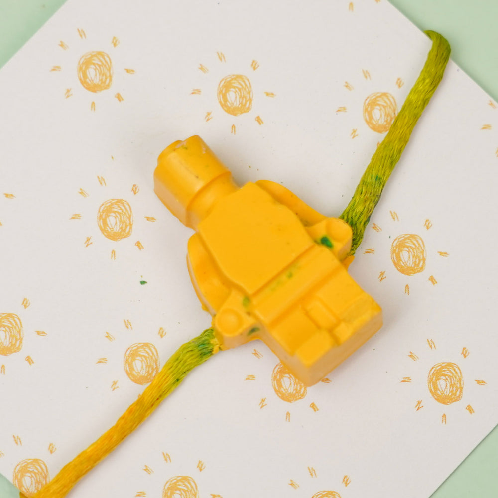 Customized Handmade Lego Man Theme Wax Rakhi For Kids - Close-up of Toy Detail