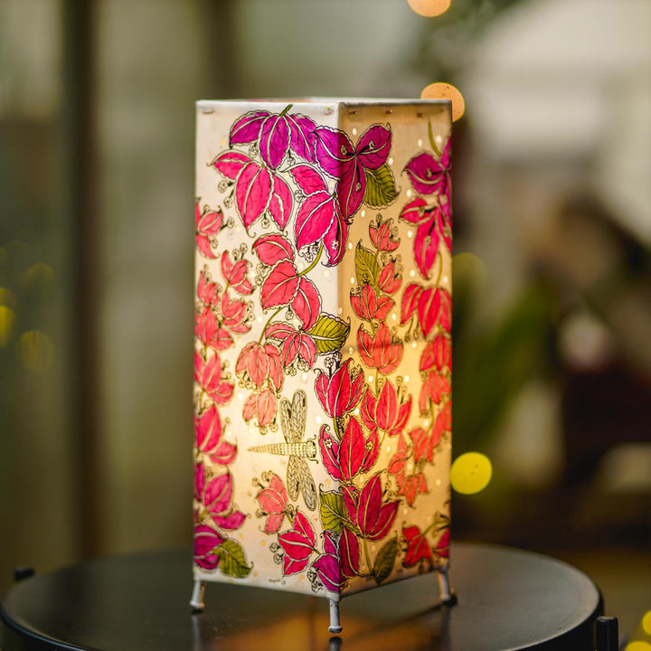 14 inch | Bougainvillea Hand Painted Tholu Bommalata Tabletop Lamp