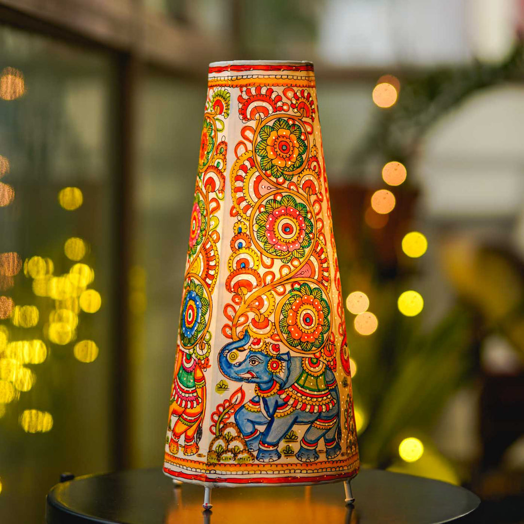 17 inch | Multicolor Elephant Hand Painted Tholu Bommalata Tabletop Lamp