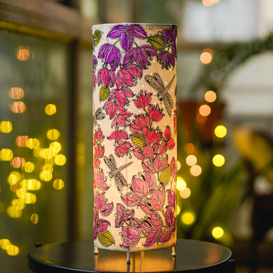 19 inch | Bougainvillea Hand Painted Tholu Bommalata Floor Lamp