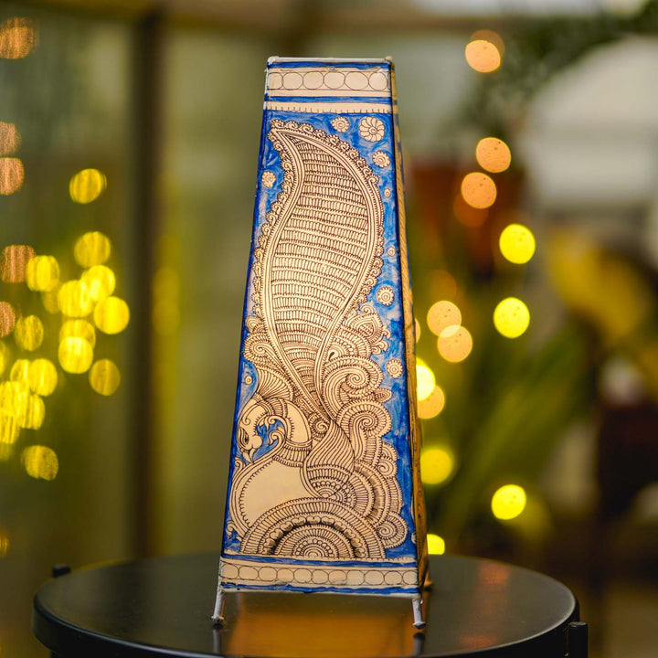 17 inch | Peacock Hand Painted Tholu Bommalata Tabletop Lamp