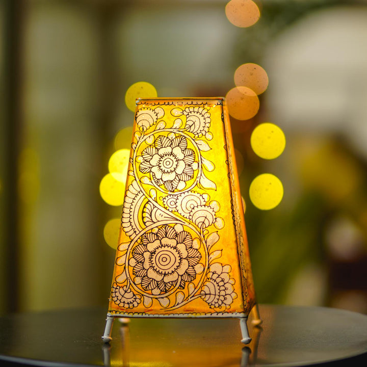 9 inch | Floral Hand Painted Tholu Bommalata Tabletop Lamp