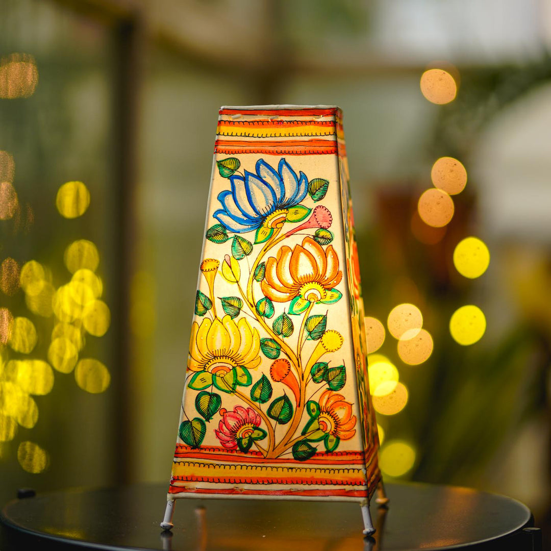 13 inch | Lotus Hand Painted Tholu Bommalata Tabletop Lamp