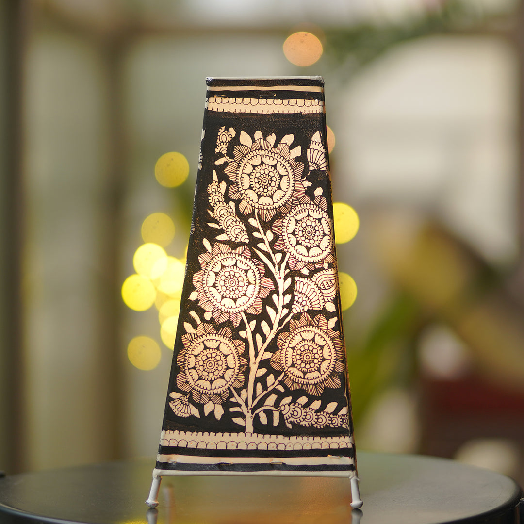 13 inch | Floral Hand Painted Tholu Bommalata Tabletop Lamp