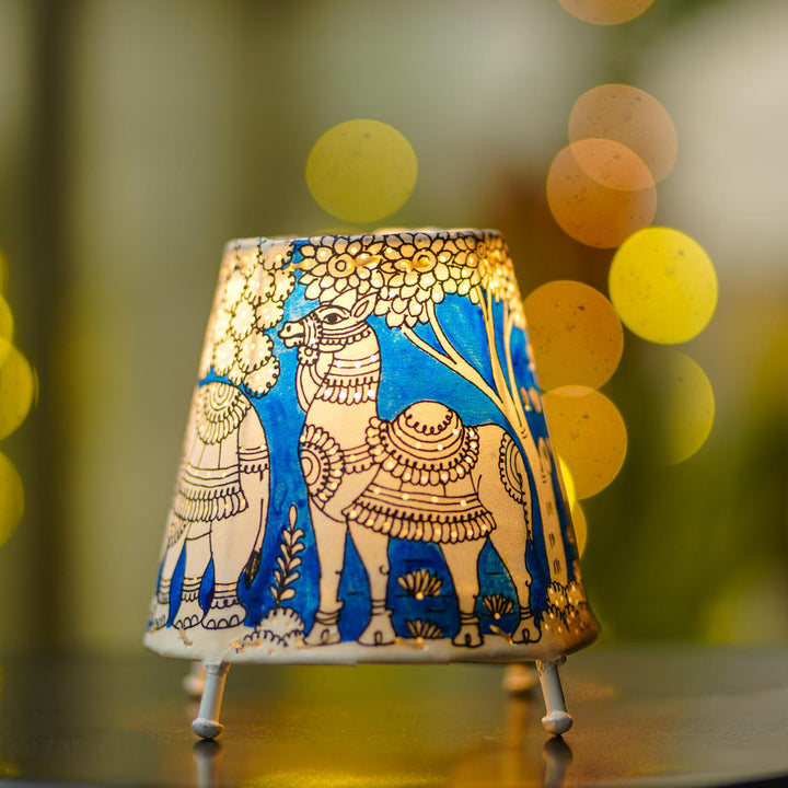 6 inch | Animal Kingdom Hand Painted Tholu Bommalata Tabletop Lamp