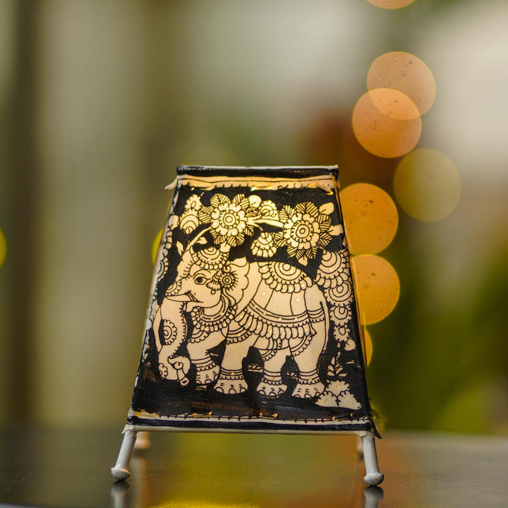 6 inch | Elephant Hand Painted Tholu Bommalata Tabletop Lamp